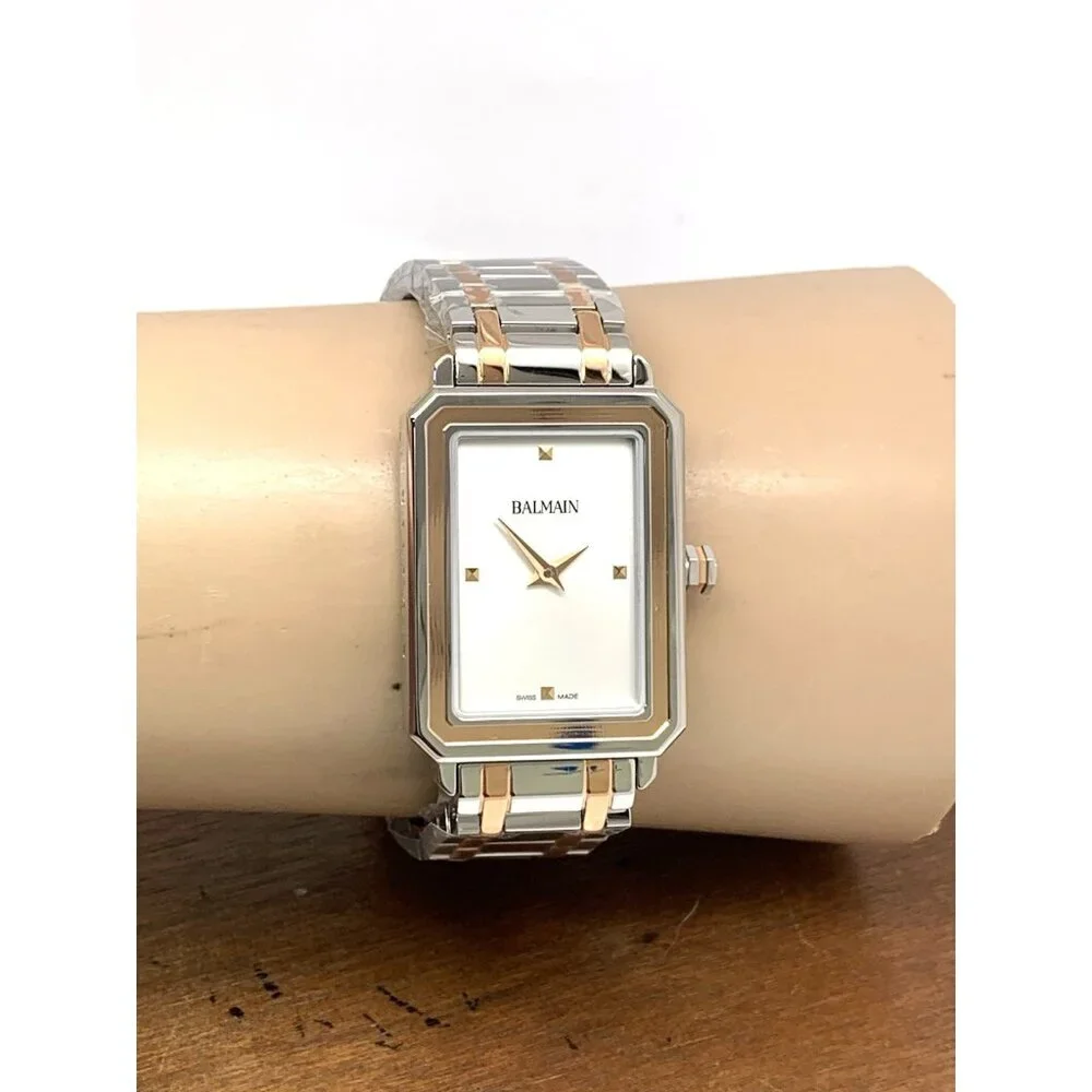 Balmain Women's Watch B43883326 Swiss Quartz Rose Gold Silver Steel Tank 25mm